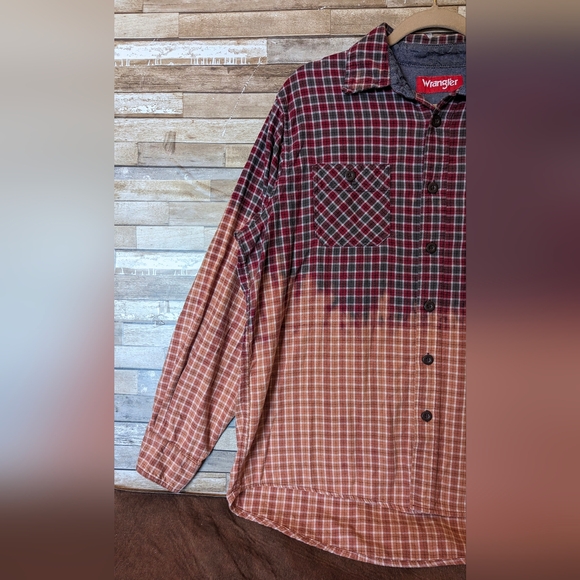 Free Bird Upcycled Handcrafted Dip Dye Bleach Flannel Shirt - Picture 12 of 13